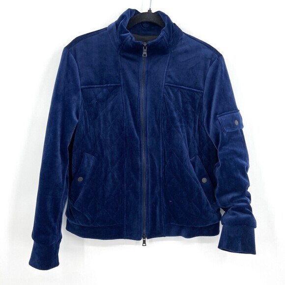 LAUNDRY BY SHELLI SEGAL Blue Velvet Quilted Full Zip Bomber Jacket Size Small - Picture 1 of 5